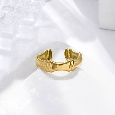 Bamboo Joint 304 Stainless Steel Open Cuff Rings for Women