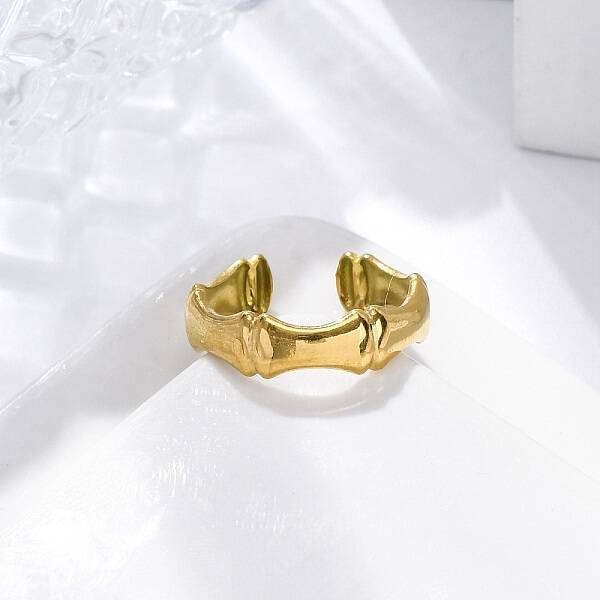 Bamboo Joint 304 Stainless Steel Open Cuff Rings for Women