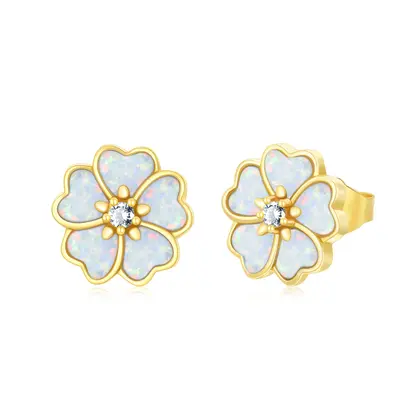 14K Gold Opal Peach Blossom Stud Earrings