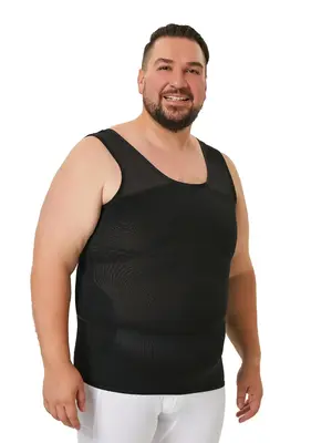 Men's Plain Contrast Mesh Shapewear Tank Top, Tummy Control Slimming Vest, Shaper for Men, Slimming Underwear for Daily Wear
