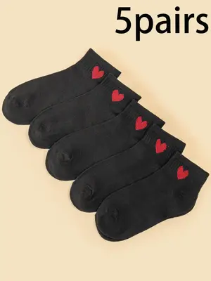 Women's 5 Pairs Heart Print Jacquard Ankle Socks, Lady Casual Style Soft Comfort Breathable Socks for Women, Multipack...