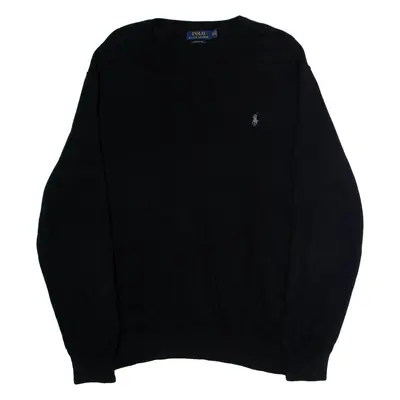POLO RALPH LAUREN Mens Jumper Black V-Neck Tight Knit 2XL