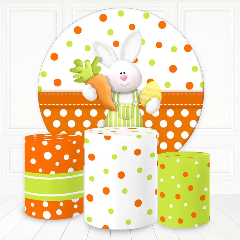 Aperturee Sweet Rabbit With Carrot Dots Party Round Backdrop Kit | Baby Shower Backdrop Ideas | Round Backdrop Cover Diy | Ro...