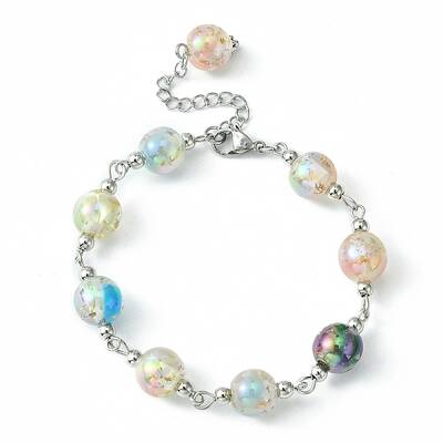 Resin with Gold Foil Round Beaded Chain Bracelet