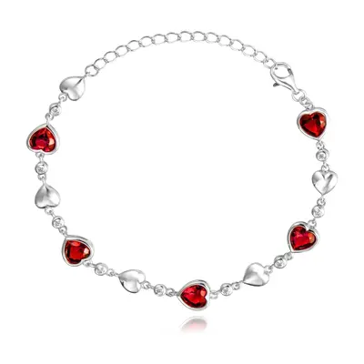 14K White Gold Ruby Heart Charm Bracelet Gemstone Bracelets
