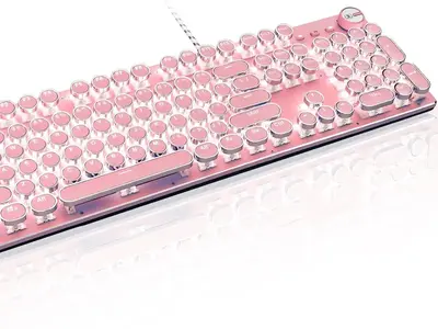 Basaltech X9-Series Pink 104-Key Full Sized Round Keycaps Wired Typewriter Mechanical Keyboard mechanicalkeyboards keyboards ...