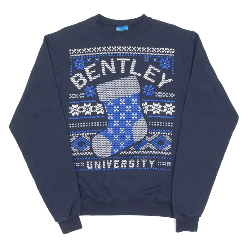 CHAMPION Christmas Bentley University Mens Sweatshirt Blue Crew Neck S
