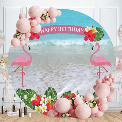 Aperturee Pink Glitter Round Floral Birthday Backdrop | Round Backdrop Fabric Cover | Circle Birthday Backdrop Cover | Circle...