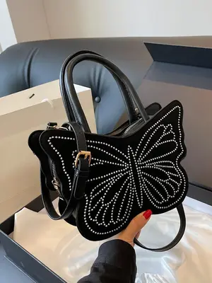 Punk Style Butterfly Design Handbag As Birthday Gift, Fashion Rivet Decor Novelty Bag for Daily Outfit, Tote Bags for Women A...