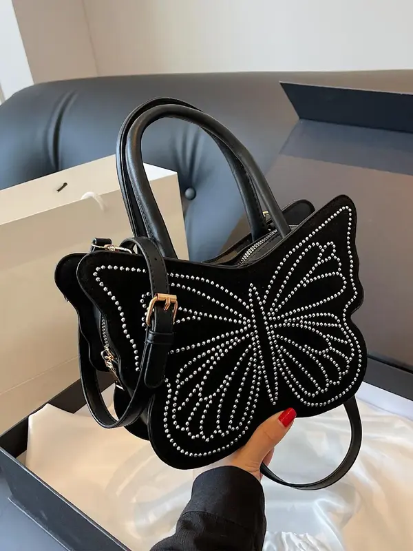 Punk Style Butterfly Design Handbag As Birthday Gift, Fashion Rivet Decor Novelty Bag for Daily Outfit, Tote Bags for Women A...