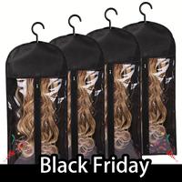 【Black Friday】4PCS Wig Storage Bag With Hook Wig Storage Hanger Zipper Transparent Dustproof Wig Storage Bag, Hair Extens...
