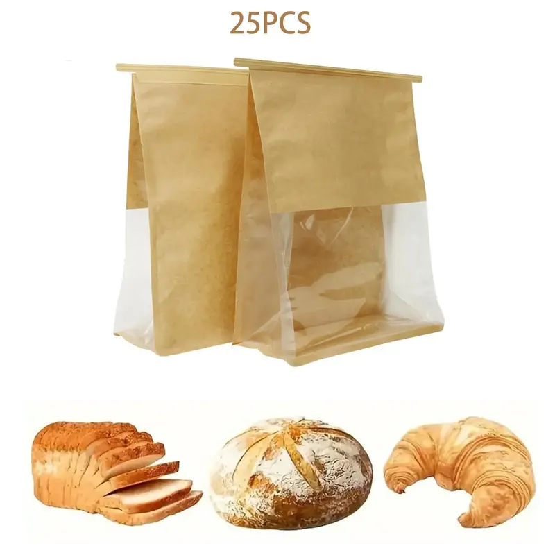 Bread Bag with Self-sealing Strips, 25pcs/set Toast Bag with Window, Large Bread Bag, Baking Food Packaging Storage Bag for H...