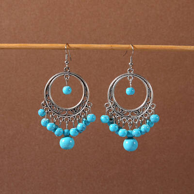 Bohemian tassel turquoise earrings