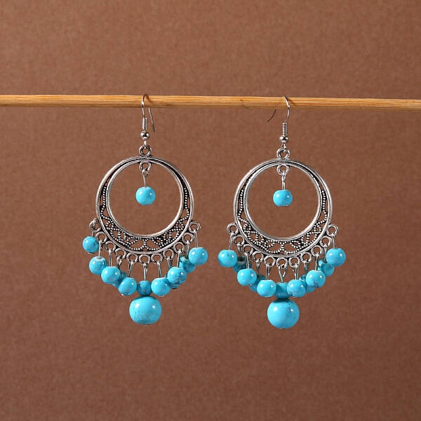 Bohemian tassel turquoise earrings