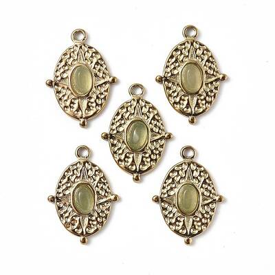 PVD Vacuum Plating 201 Stainless Steel Natural Natural Green Aventurine Pendants