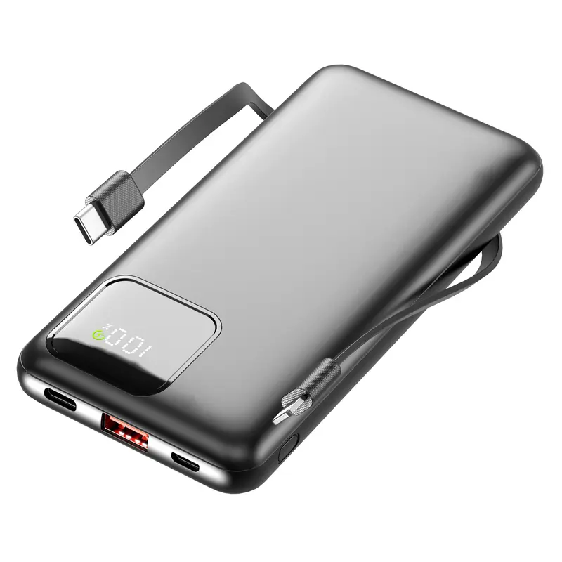 Slim Travel Battery Pack 10000mAh, Portable Charger with Built-in Cables, 4 Outputs 2 Inputs, 22.5W Fast Charging for iPhone,...