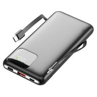 Slim Travel Battery Pack 10000mAh, Portable Charger with Built-in Cables, 4 Outputs 2 Inputs, 22.5W Fast Charging for iPhone,...