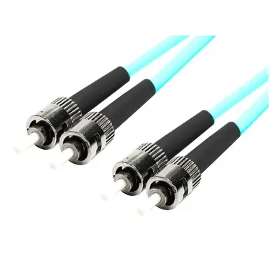 45934 Monoprice MM OM4 Fiber Optic Cable ST-ST UL 3mm 50/125 OFNR Duplex Aqua 4m