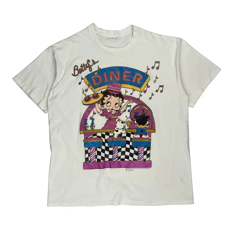 Single Stitch Betty Boop Unbranded Graphic T-Shirt - XL White Cotton
