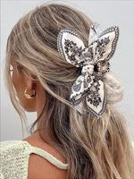 Women's Boho Style Paisley Pattern Bowknot Design Hair Claw, White Ponytail Claw Clip, Vintage Trendy Flower Hair Claw Clip E...