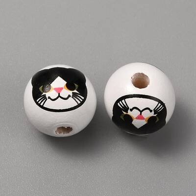 Printed Cat Wood European Beads