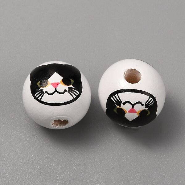 Printed Cat Wood European Beads