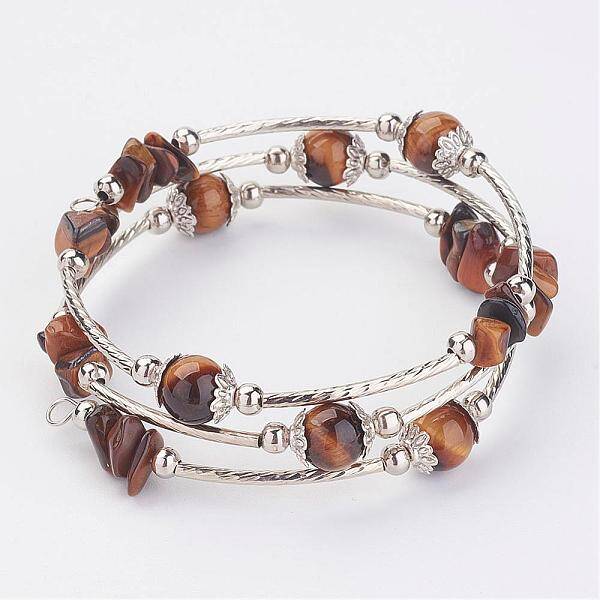 Three Loops Wrap Natural Tiger Eye Beads Bracelets