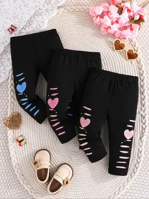 Baby Girl's Heart Print Pants, Casual Comfy Skinny Pants for Infant Toddler Kids, Newborn Baby Girls Bottoms for Summer