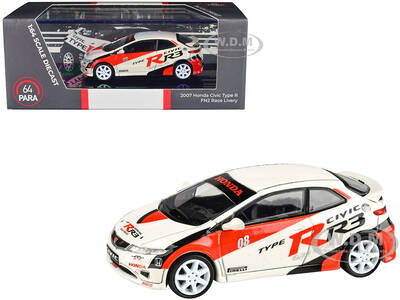 2007 Honda Civic Type R FN2 White Race Livery 1/64 Diecast Model Car by Paragon Models