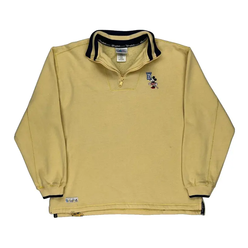 Mickey Mouse Disneyland Resort 1/4 Zip - Large Yellow Cotton Blend | Size: large