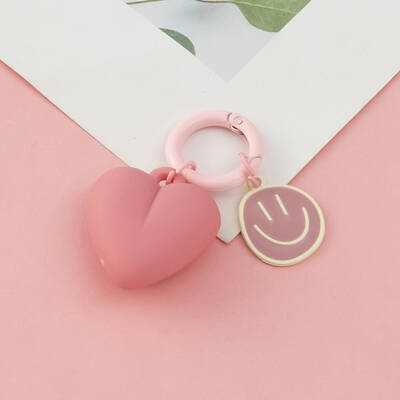 Love Heart Alloy Pendant Keychains with Smiling Face Charms