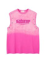 Men's American Retro Style Ombre Print Letter Embroidery Metal Star Decor Round Neck  Tank Top, Loose Vintage Trendy Casual C...