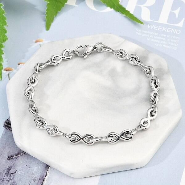 304 Stainless Steel Infinity Link Chain Bracelets for Women Men