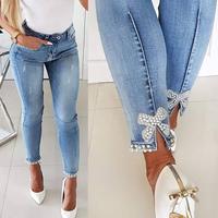 2025 Slim Jeans For Women Butterfly Sticky Flowers Beads Slit Feet Pencil Trousers Spring Clothes Sexy Springtop women's jean...