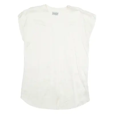 INSPIRATION Womens Top Cream V-Neck Sleeveless Suede M