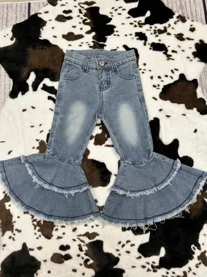 C5-15 Fashion Girl bleached denim bell bottoms girls toddle jeans