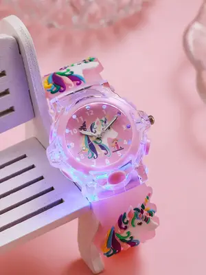 Kid's Cute Unicorn Design Quartz Watch, Trendy Luminous Silicone Strap Wristwatch for Girls, Fashionable Accessories As Gift ...