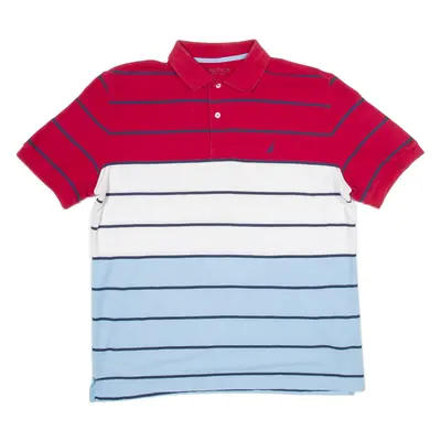 NAUTICA Classic Fit Mens Polo Shirt Red 90s Striped M