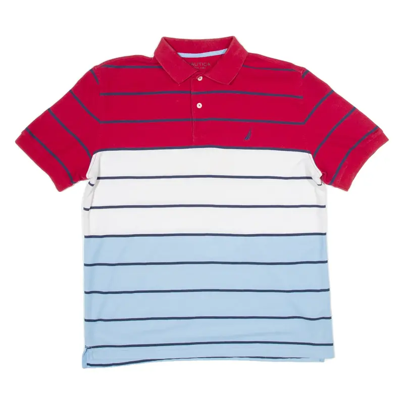 NAUTICA Classic Fit Mens Polo Shirt Red 90s Striped M