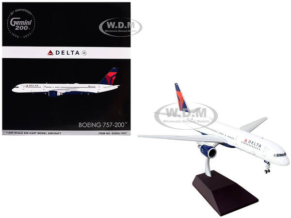 Boeing 757-200 Commercial Aircraft Delta Air Lines (N683DA) White with Red and Blue Tail Gemini 200 Series 1/200 Diecast Mode...
