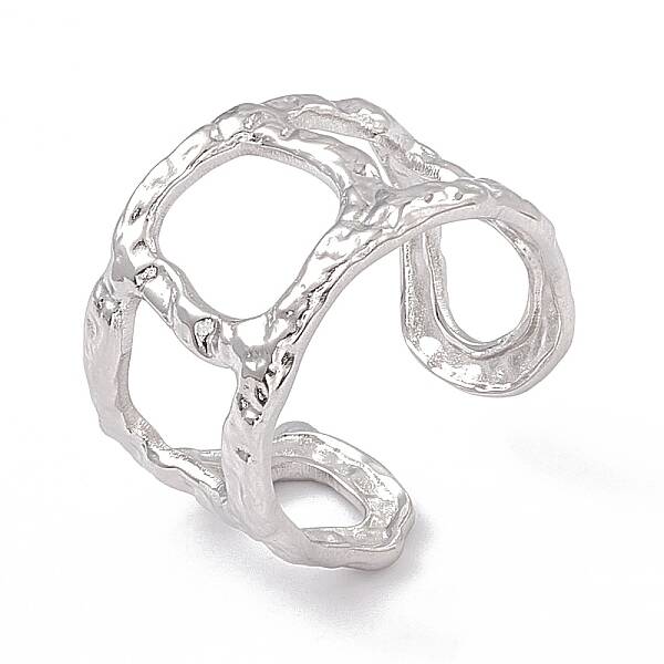 Non-Tarnish 304 Stainless Steel Twist Cricle Hollow Open Cuff Rings for Women