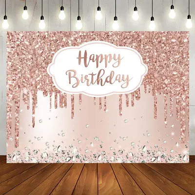Aperturee 7X5FT Pink Rose Golden Birthday Backdrop Diamonds