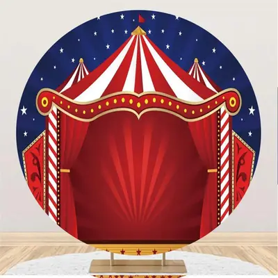 Aperturee Red Curtain And Blue Sky Round Birthday Party Backdrop