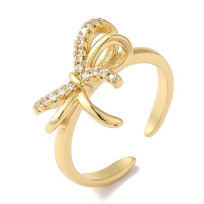 Bowknot Brass Micro Pave Clear Cubic Zirconia Open Cuff Rings for Women
