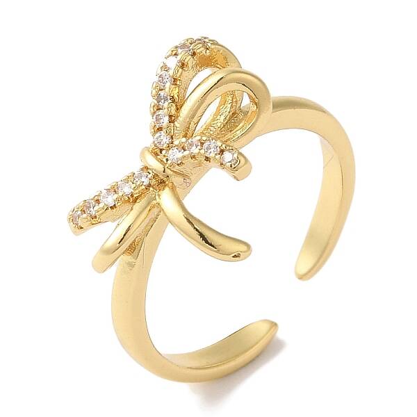 Bowknot Brass Micro Pave Clear Cubic Zirconia Open Cuff Rings for Women