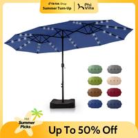 PHI VILLA 2025 Double-Sided Outdoor Patio Umbrella 15 ft Large with Crank, Steel Pole, Metal Frame, Includes Base, Easy to Cl...