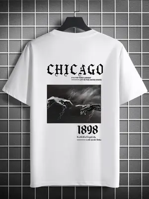 Men's Hand & Lightning Print Round Neck Graphic Tees, T Shirts for Men, Graphic Tees, Regular Fit Short Sleeve Crew Neck T-s...