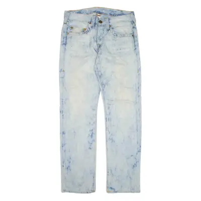TRUE RELIGION Geno Jeans Blue Denim Regular Straight Acid Wash Womens W33 L34