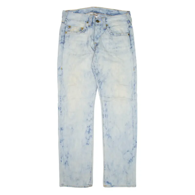 TRUE RELIGION Geno Jeans Blue Denim Regular Straight Acid Wash Womens W33 L34