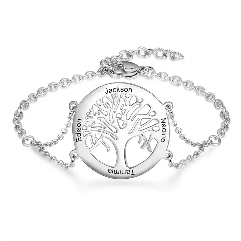 Sterling Silver & Personalized Classic Name Tree Of Life Identification Bracelet